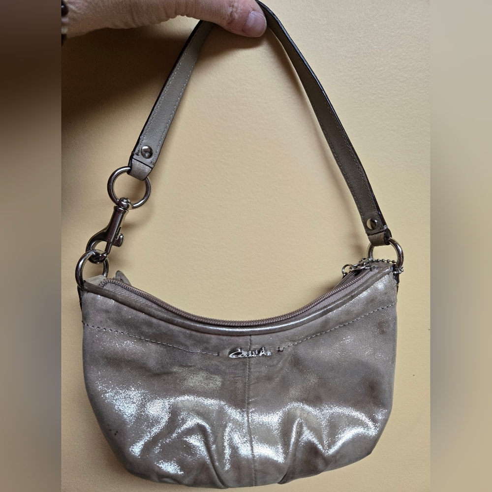 Small Coach Handbag Chic Muted Gold Metalic Fabric